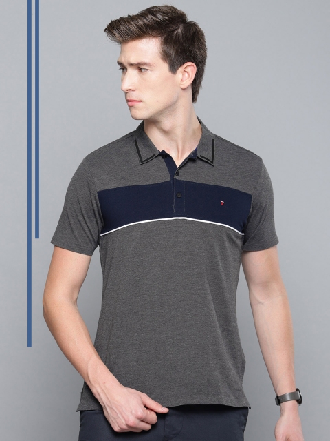 

Louis Philippe Sport Men Charcoal Grey & Navy Colourblocked Polo Collar T-shirt