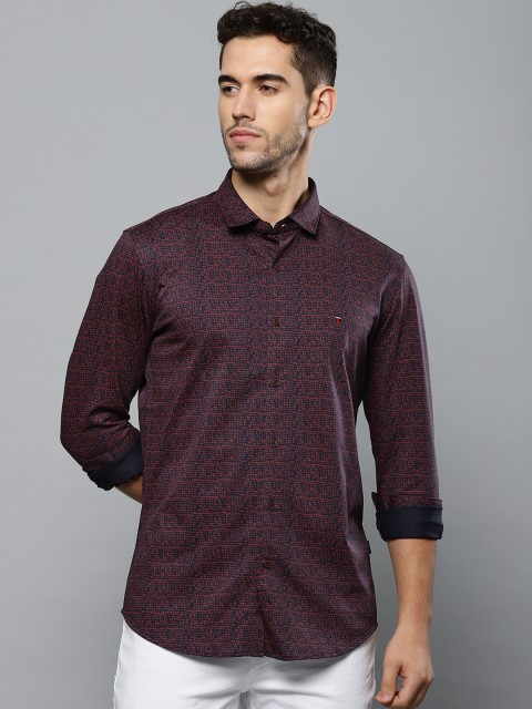 

Louis Philippe Sport Men Navy Blue & Maroon Printed Super Slim Fit Casual Shirt