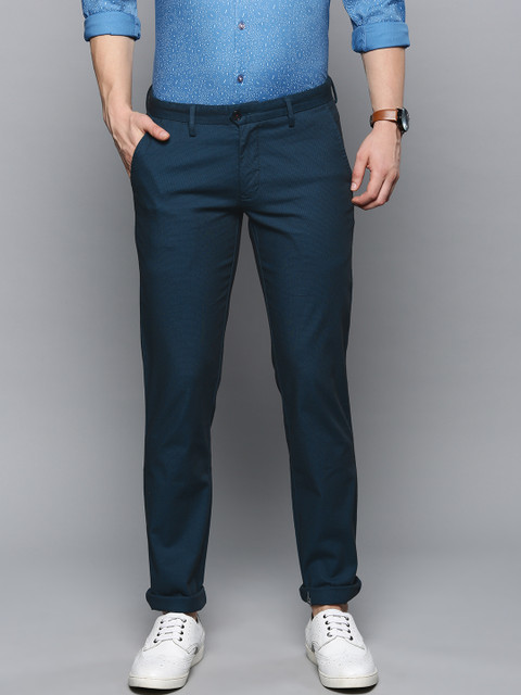 

Louis Philippe Sport Men Teal Blue Slim Fit Self Design Regular Trousers