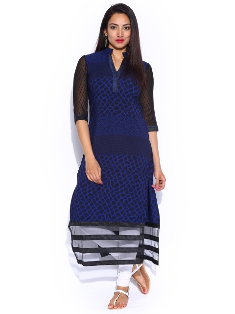 

Folklore Navy & Black Printed Kurta, Navy blue