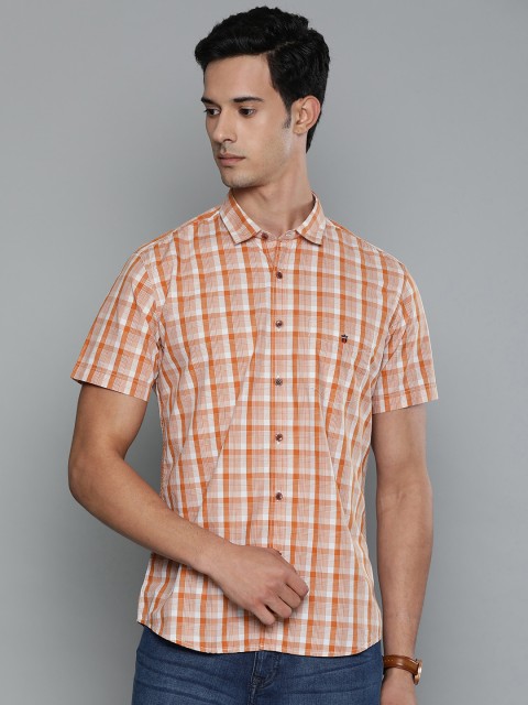

Louis Philippe Sport Men Rust Orange & Off-White Slim Fit Checked Casual Shirt