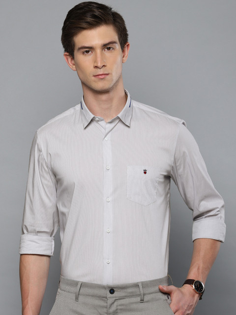 

Louis Philippe Sport Men Grey & White Super Slim Fit Striped Smart Casual Shirt
