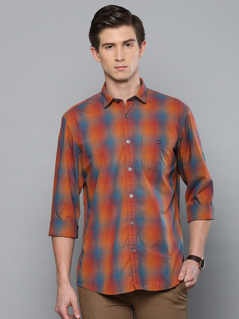 

Louis Philippe Sport Men Orange & Teal Slim Fit Checked Casual Shirt