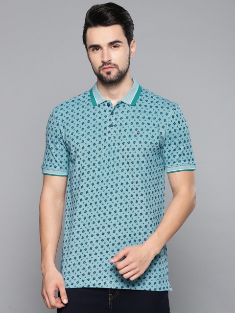 

Louis Philippe Sport Men Sea Green & Navy Blue Self Design Polo Collar T-shirt
