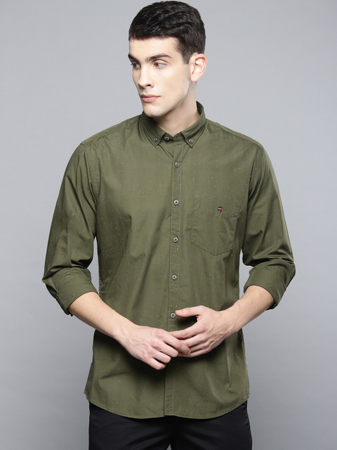 

Louis Philippe Sport Men Olive Green Slim Fit Self Design Casual Shirt