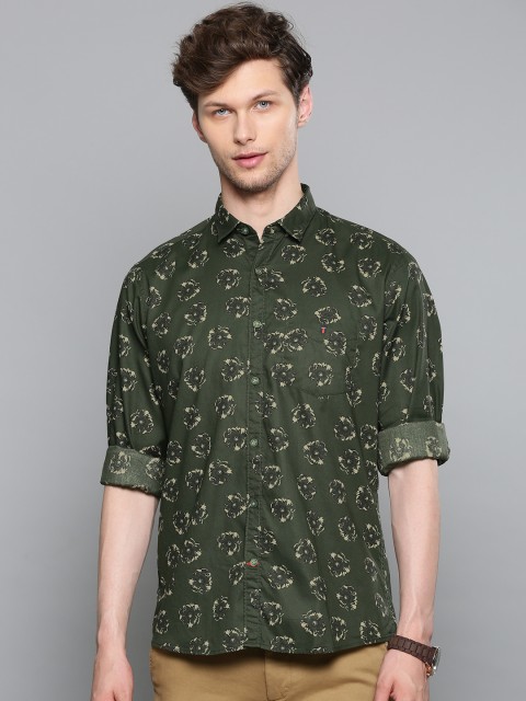 

Louis Philippe Sport Men Olive Green & Beige Slim Fit Printed Casual Shirt