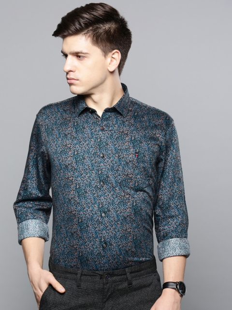 

Louis Philippe Sport Men Teal Green & Black Slim Fit Printed Smart Casual Shirt