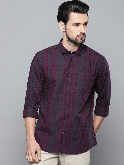 

Louis Philippe Sport Men Purple & Maroon Slim Fit Striped Casual Shirt