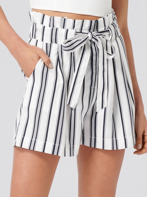 

Forever New Women White Striped Regular Fit Regular Shorts
