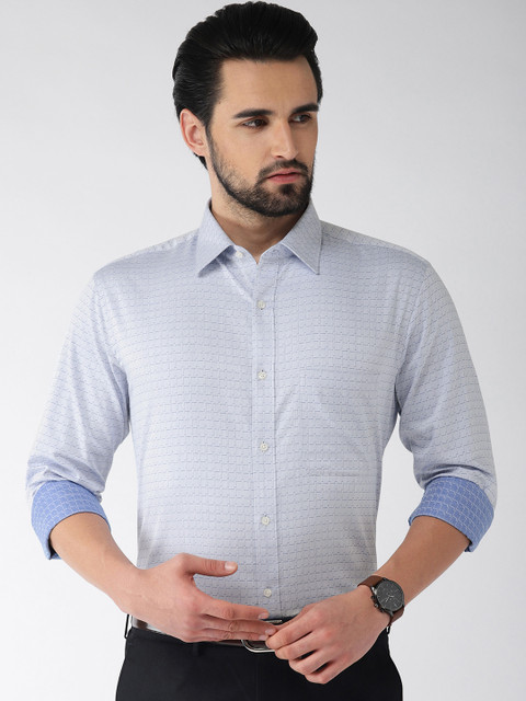 

Raymond Men Blue & White Slim Fit Self Design Formal Shirt