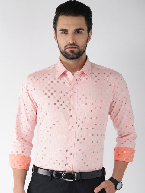 

Raymond Men Peach-Coloured & Orange Slim Fit Self-Design Formal Shirt