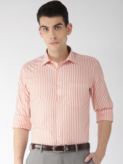 

Park Avenue Men Orange & White Slim Fit Striped Formal Shirt