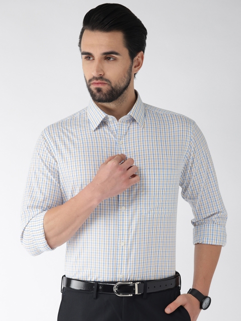 

Raymond Men Beige & Blue Slim Fit Checked Formal Shirt