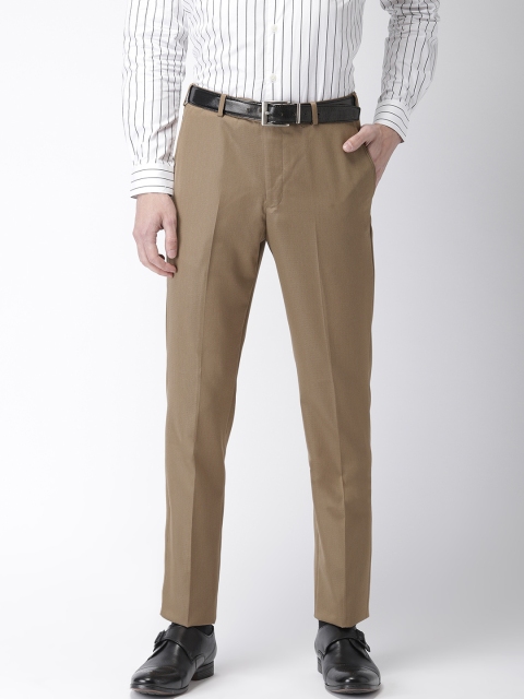 

Park Avenue Men Khaki Brown Smart Slim Fit Checked Formal Trousers