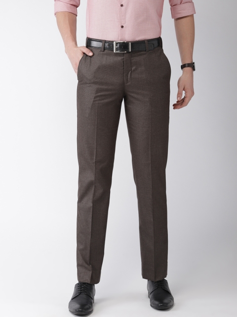 

Park Avenue Men Brown & Black Smart Slim Fit Self Design Formal Trousers