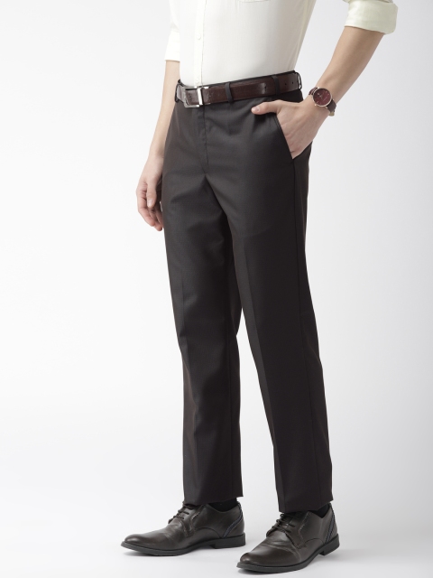 

Park Avenue Men Brown Smart Slim Fit Checked Formal Trousers