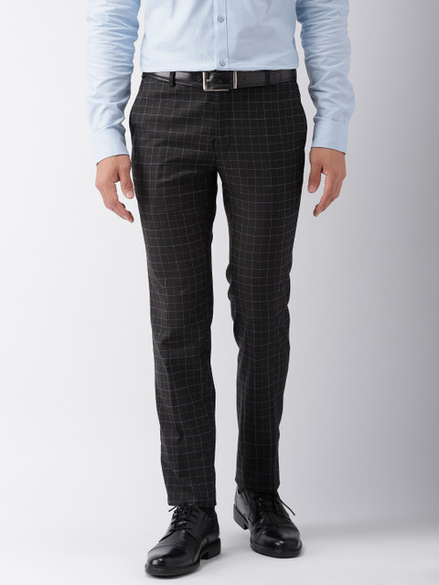 

Raymond Men Black & Blue Slim Fit Checked Formal Trousers