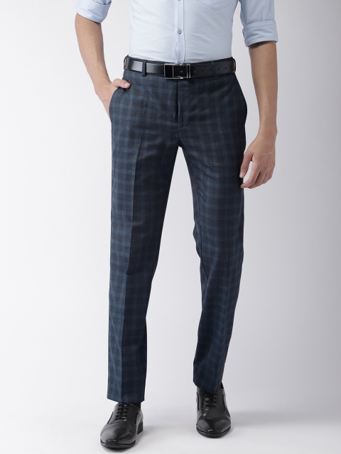 

Raymond Men Navy Blue Slim Fit Checked Formal Trousers