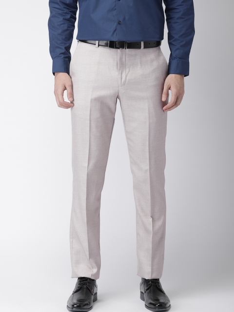 

Park Avenue Men Beige Smart Slim Fit Self Design Formal Trousers