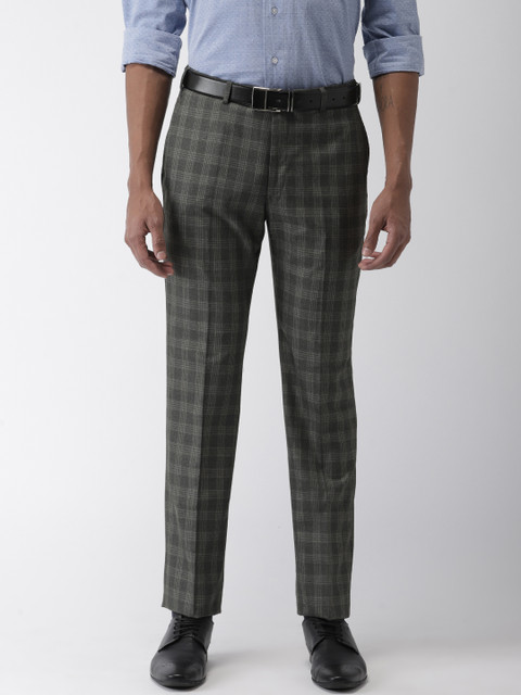 

Park Avenue Men Grey Smart Slim Fit Checked Formal Trousers