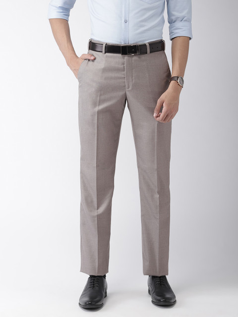 

Park Avenue Men Grey Smart Slim Fit Self-Design Formal Trousers