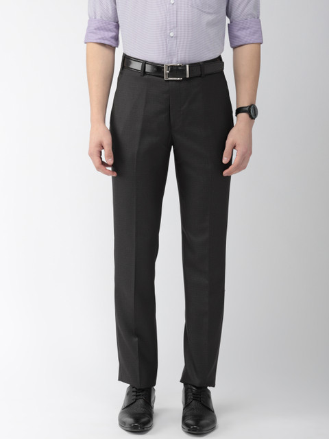 

Park Avenue Men Charcoal Grey Smart Slim Fit Checked Formal Trousers