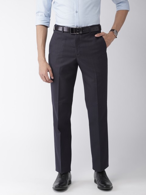 

Park Avenue Men Navy Blue Smart Slim Fit Checked Formal Trousers