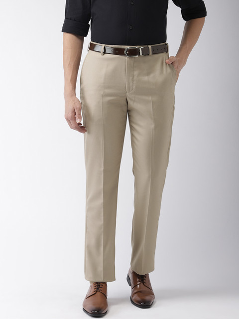 

Park Avenue Men Beige Smart Slim Fit Self Design Formal Trousers