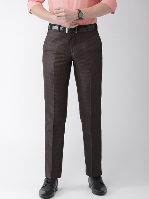 

Park Avenue Men Coffee Brown Smart Slim Fit Checked Formal Trousers