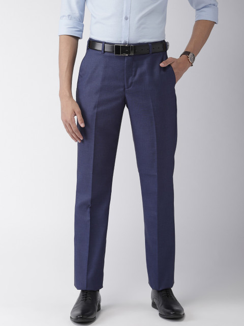

Park Avenue Men Navy Blue Smart Slim Fit Solid Formal Trousers