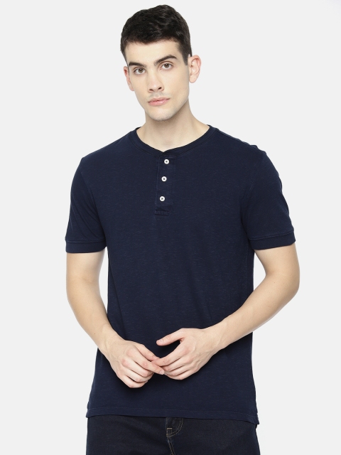 

GAP Men Navy Solid Henley Neck Short Sleeve Vintage Slub Jersey, Navy blue