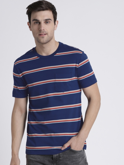 

GAP Men's Blue & Multicolor Striped Pocket T-Shirt