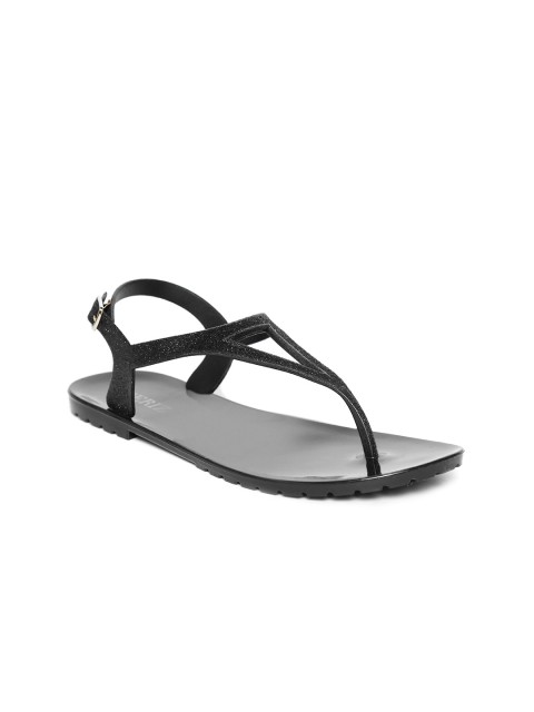 

CERIZ Women Black Solid Open-Toe Flats