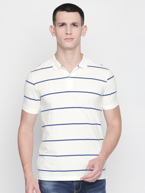 

BYFORD by Pantaloons Men White Striped Polo Collar T-shirt