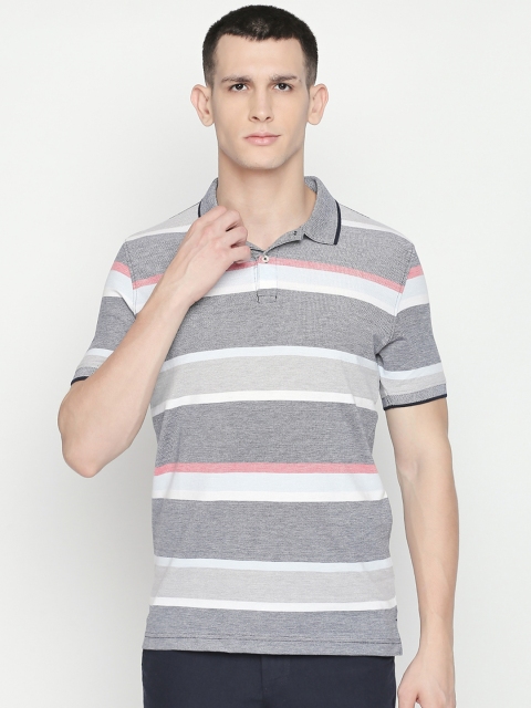 

BYFORD by Pantaloons Men Grey Striped Polo Collar T-shirt