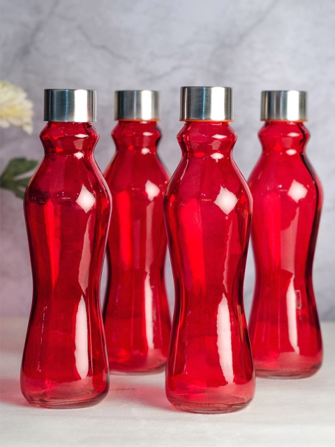 

GOODHOMES Set of 4 Red Water Bottles with Airtight Cap