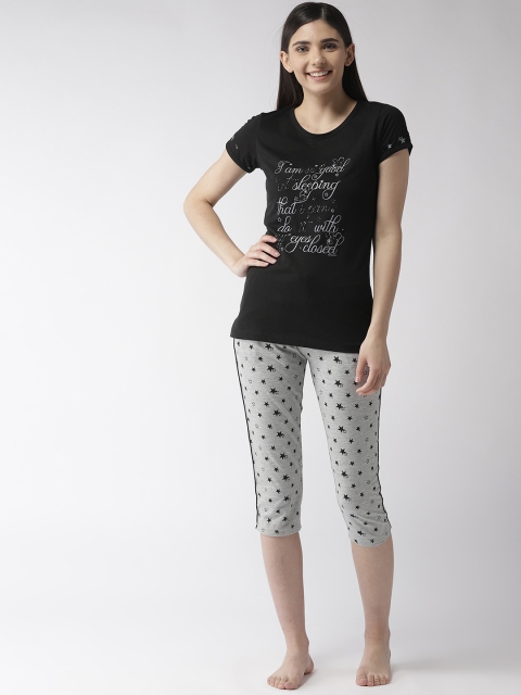 

MADAME M SECRET Women Black & Grey Printed Night Suit S9S30027 002
