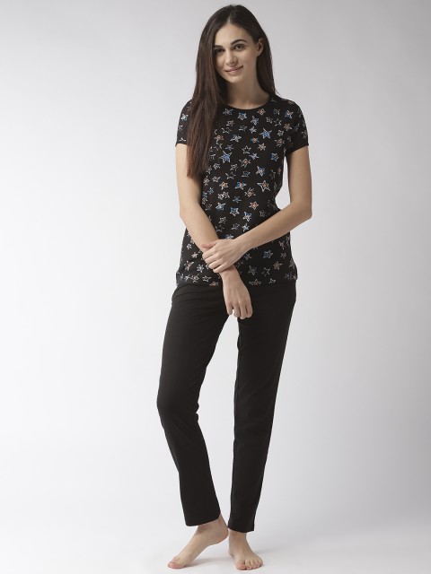 

MADAME M SECRET Women Black & Grey Printed Night Suit S9S30057 002