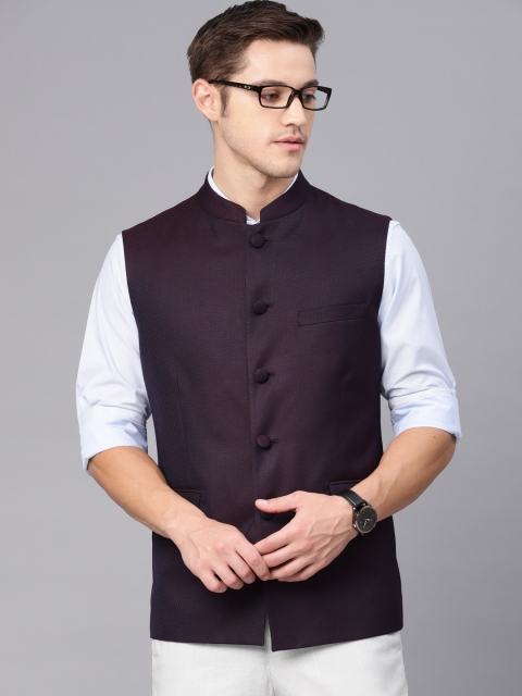 

Van Heusen Men Burgundy Single-Breasted Slim Fit Solid Nehru Jacket