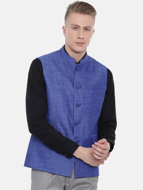 

Van Heusen Men Blue Slim Fit Solid Nehru Jacket