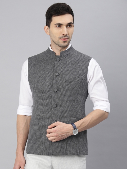 

Van Heusen Men Grey Slim Fit Woven Design Nehru Jacket