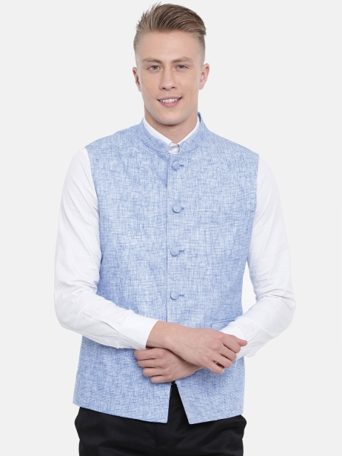 

Van Heusen Men Blue Self-Design Nehru Jacket
