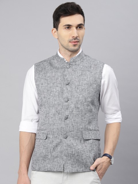 

Van Heusen Men Grey & Off-White Self-Design Nehru Jacket
