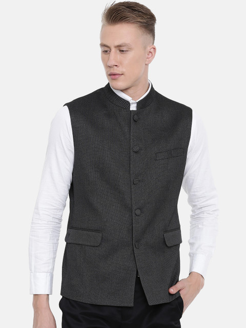 

Van Heusen Men Charcoal Grey Self-Design Nehru Jacket