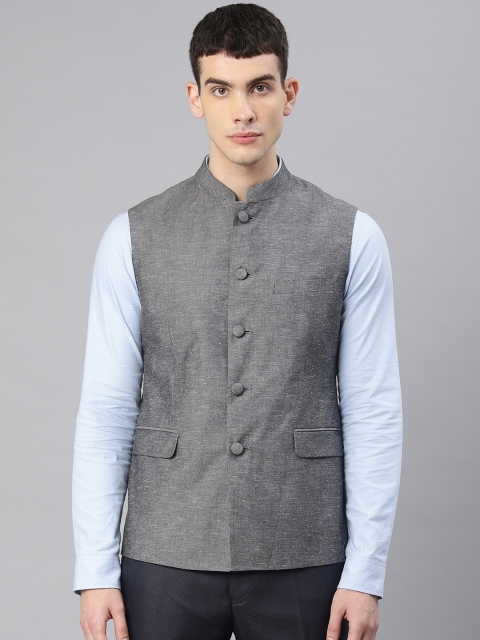 

Van Heusen Men Grey Single-Breasted Slim Fit Solid Nehru Jacket