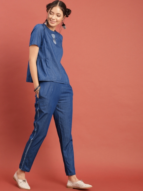 

Taavi Women Blue Hand Block Print Legacy Sustainable Chambray Two-Piece Set