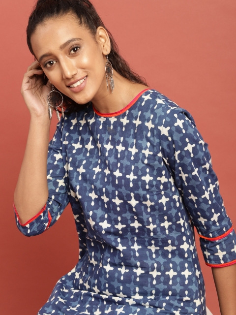 

Taavi Women Blue Indigo Hand Block Print Straight Sustainable Kurta