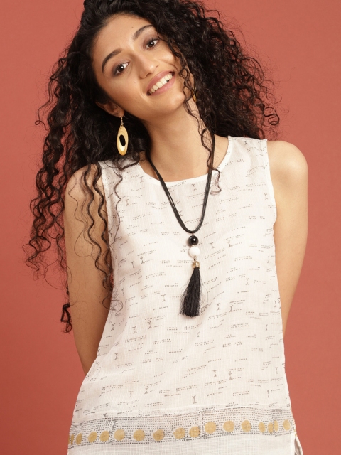 

Taavi Women White & Black Hand Block Print Legacy Top