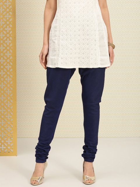

House of Pataudi Women Navy Blue Solid Churidar