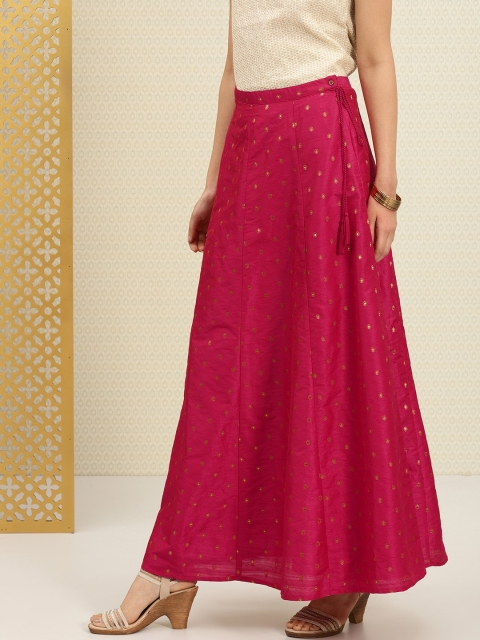 

House of Pataudi Women Pink Jacquard Flared Skirt